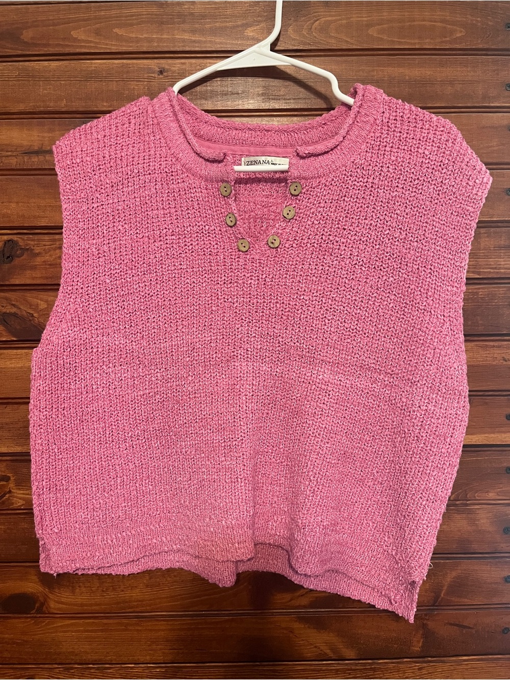 Zenana Outfitters Pink Knit Button-Detail Sleeveless Vest